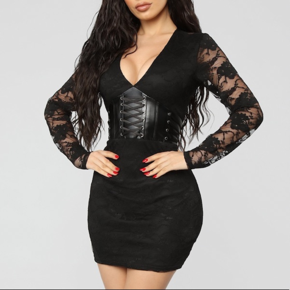 New✨Black Lace•Corset Detail•Mini Dress